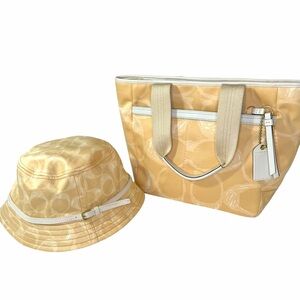 Coach Hampton Scribble Pastel Yellow Tote and Bucket Hat Set